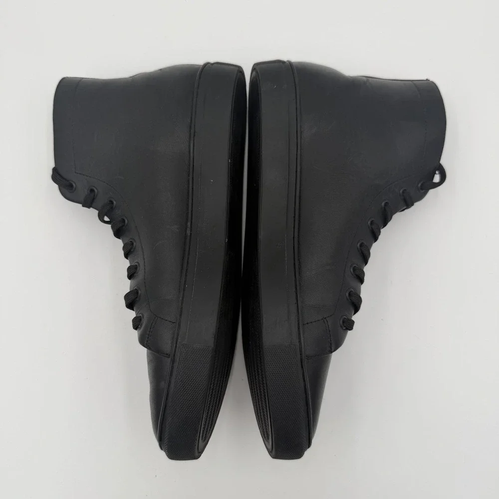Black Leather High Top Sneakers Men's Size‎ 10 Lace Up Shoes Goth Moto Biker